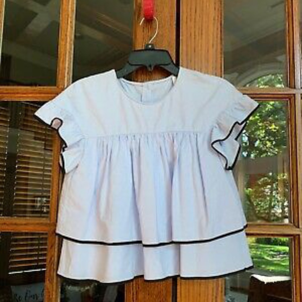 Trafaluc Collection Zara Light Blue Bell Ruffle Top